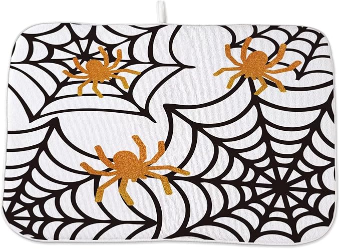 Spider Web Dish Drying Mat 18 x 24 inch Halloween Holiday Themed Decorative by AEIOAE