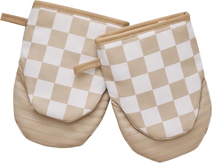 Ohocut Beige Checkered Mini Oven Mitts Heat Resistant, Vintage Retro by Ohocut