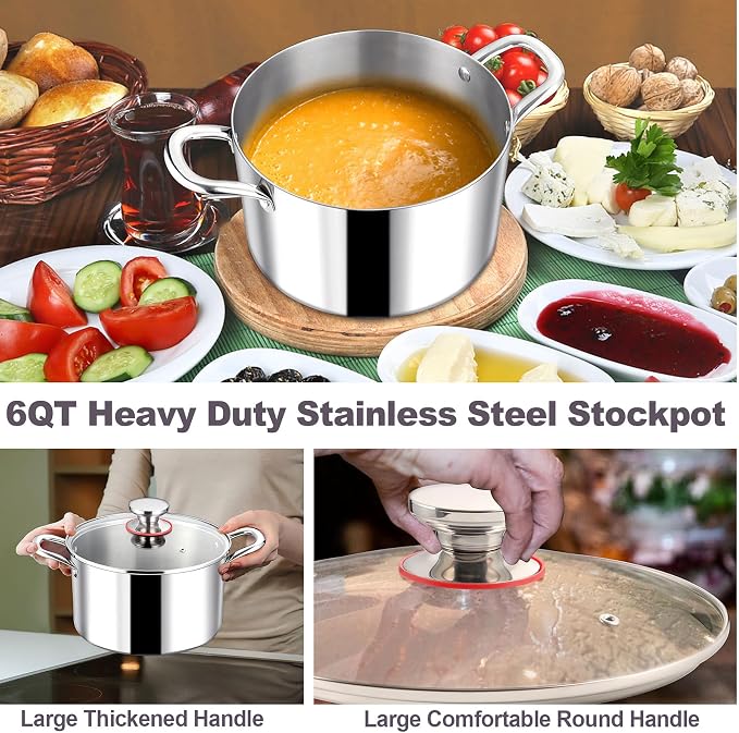 LIANYU 6QT 18/10 Stainless Steel Stockpot - Image 6