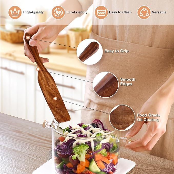 5Pcs Wooden Spurtle Set, Natural Acacia Wood Kitchen Utensils Set - Image 3