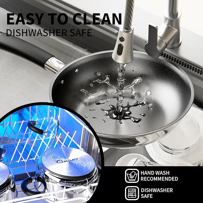 Pots and Pans Set Non Stick, 5 Ply Stainless Steel Cookware Set of 6, 2.8QT - Image 7