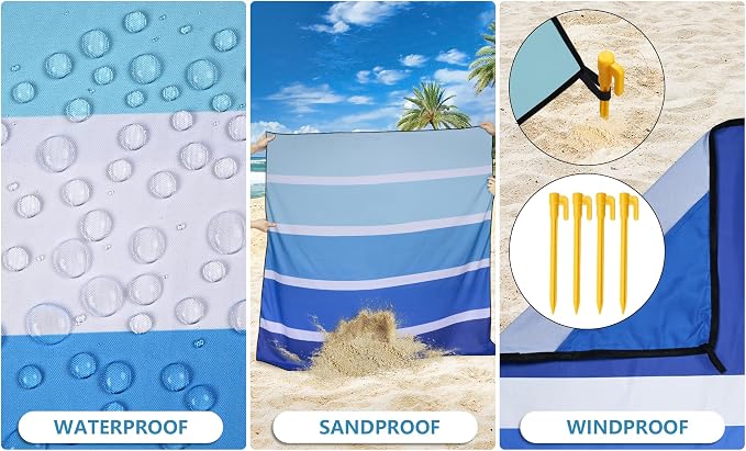 WIWIGO Beach Blanket Waterproof Sandproof Beach Mat 79" X 83"/10'x9'for 2-8 - Image 3