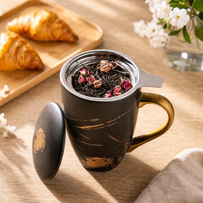 AmorArc Ceramic Tea Cup with Infuser and Lid, 17 Oz, Ceramic Cup with Handle - Image 2