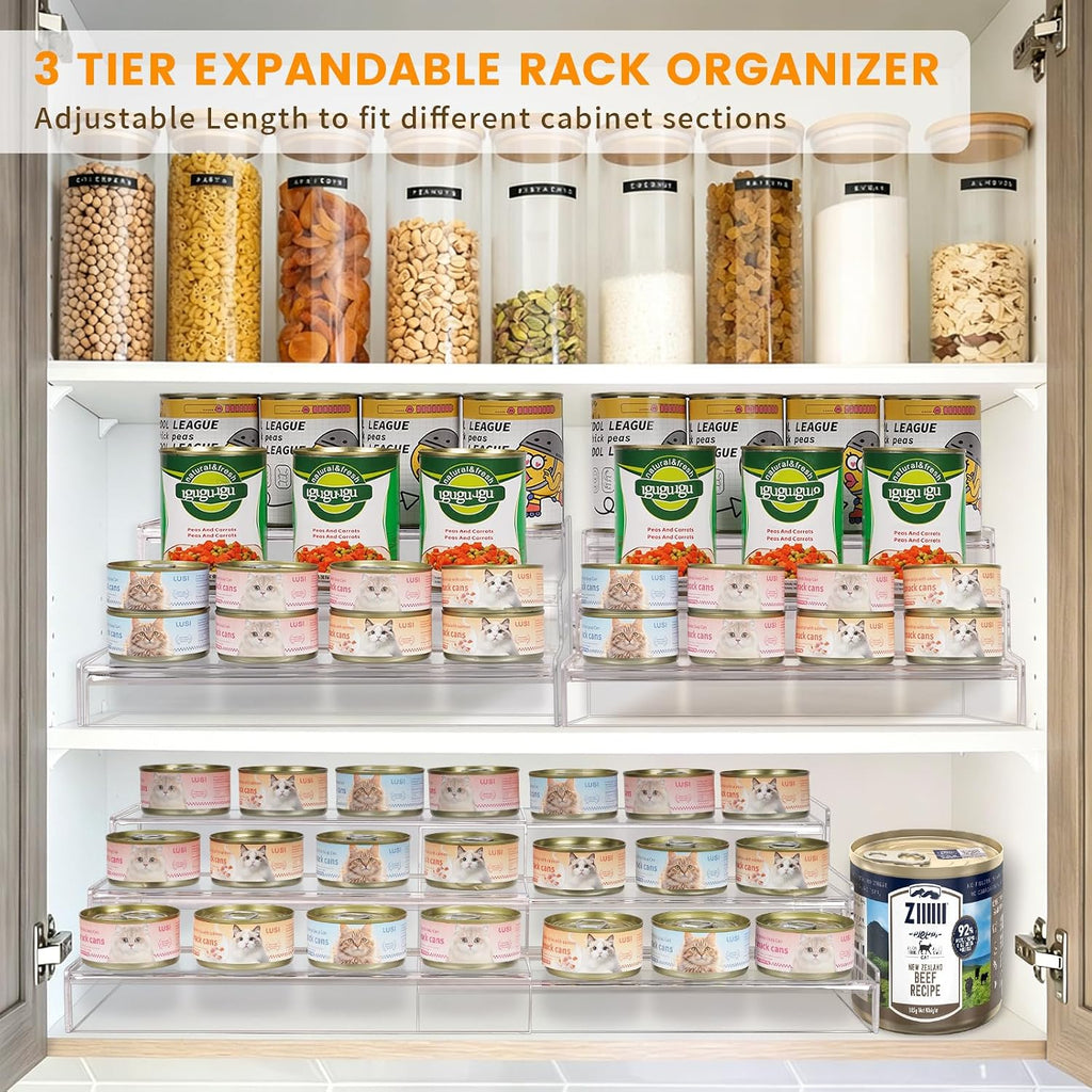 Expandable Can Rack Organizer, 3 Tier Acrylic Can Food Storage for