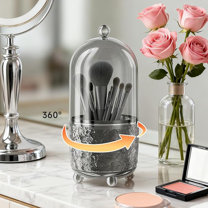 Makeup Brush Holder with Lid, Cosmetic Tools Organizer with Cover, 360° - Image 5