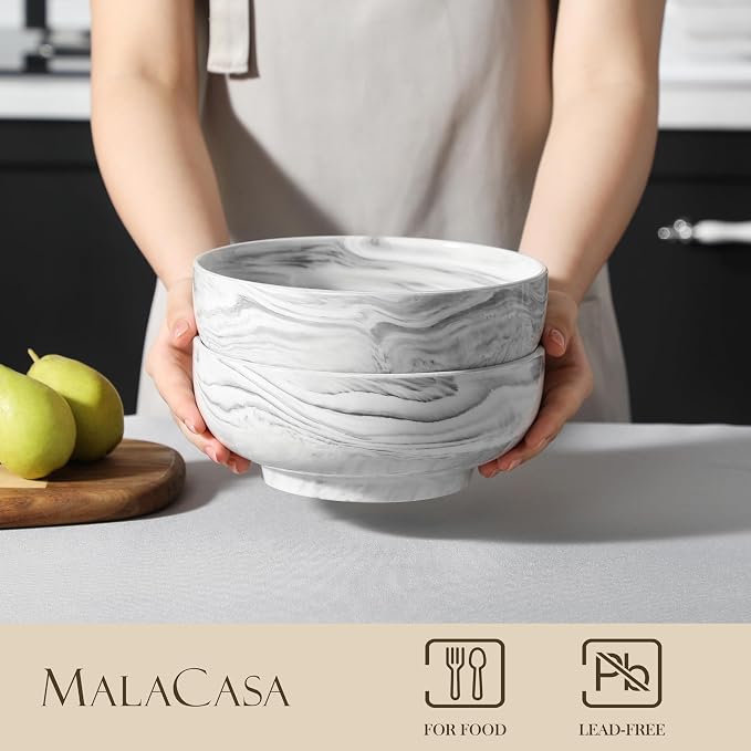 MALACASA Large Serving Bowls, 60 OZ Salad Bowls Set of 2, Ceramic Mixing Bowls - Image 3