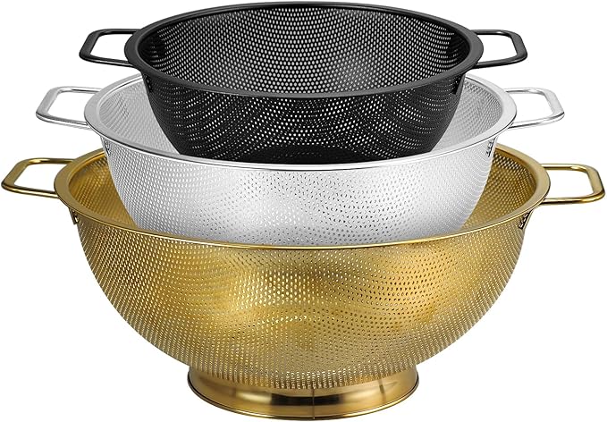 3PCS Three Colors Mix Colander Set, 3QT Black & 4QT Silver & 5QT Gold, by Unknown