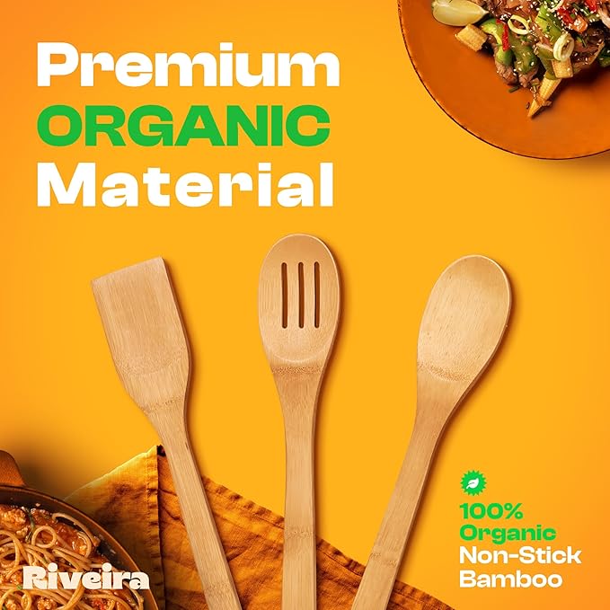 Riveira Bamboo Wooden Spoons for Cooking 3-Piece, Apartment Essentials Wood - Image 2