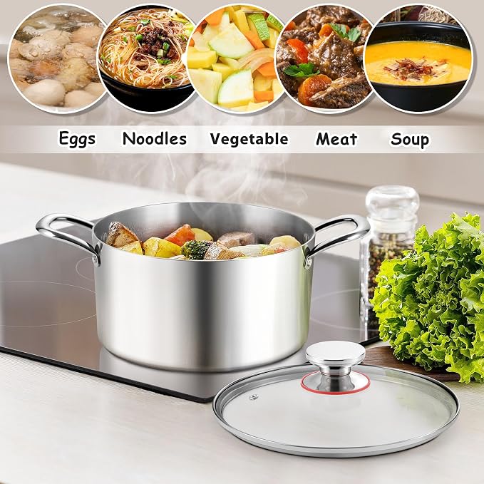 E-far 4 Quart Stock Pot, Tri-Ply Stainless Steel Cooking Pot - Image 4