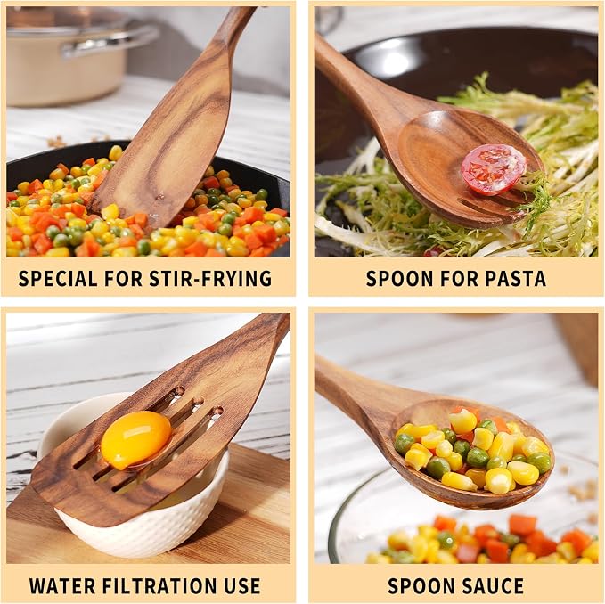Wooden Cooking Utensils Set, Slotted Spoon, Handmade Modern Kitchen Utensils - Image 3