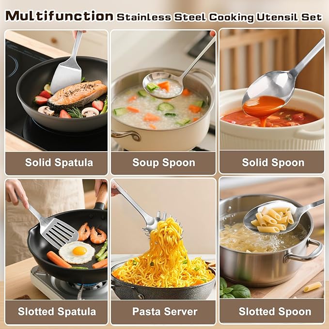 6 Pcs Cooking Utensils Set, Stainless Steel Kitchen Utensils, Heat Resistant - Image 2