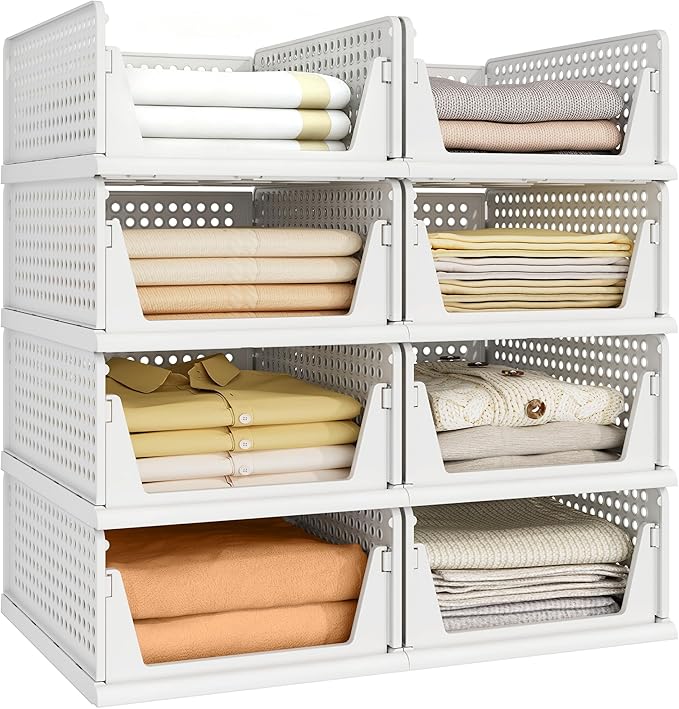 Pinkpum 8 Pack Closet Organizers and Storage Plastic Stackable Storage Bins by Pinkpum