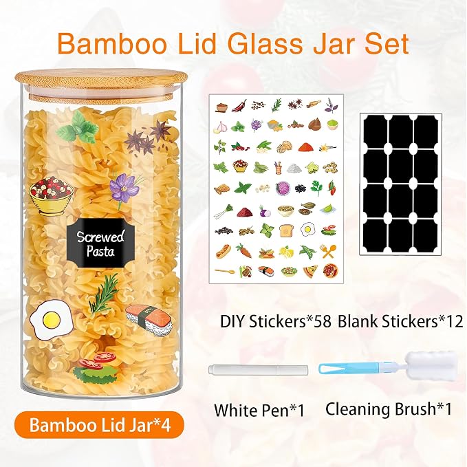 BGraceyy Glass Storage Jars 45 oz 4 Pcs Clear Glass Food Storage Containers - Image 3