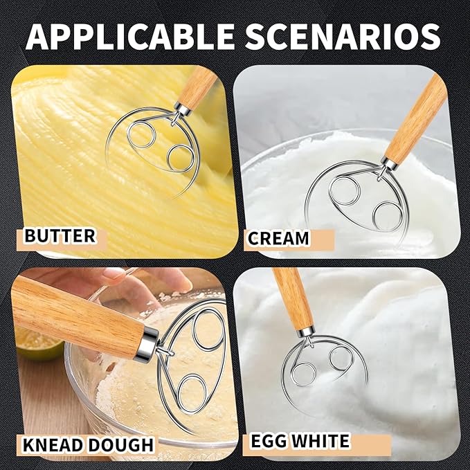 Danish Dough Whisk Stainless Steel Wooden Handle - Image 4