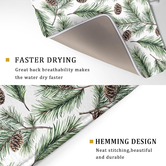Winter Dish Drying Mat for Kitchen Counter Pine Needle Cone Festival Xmas - Image 3