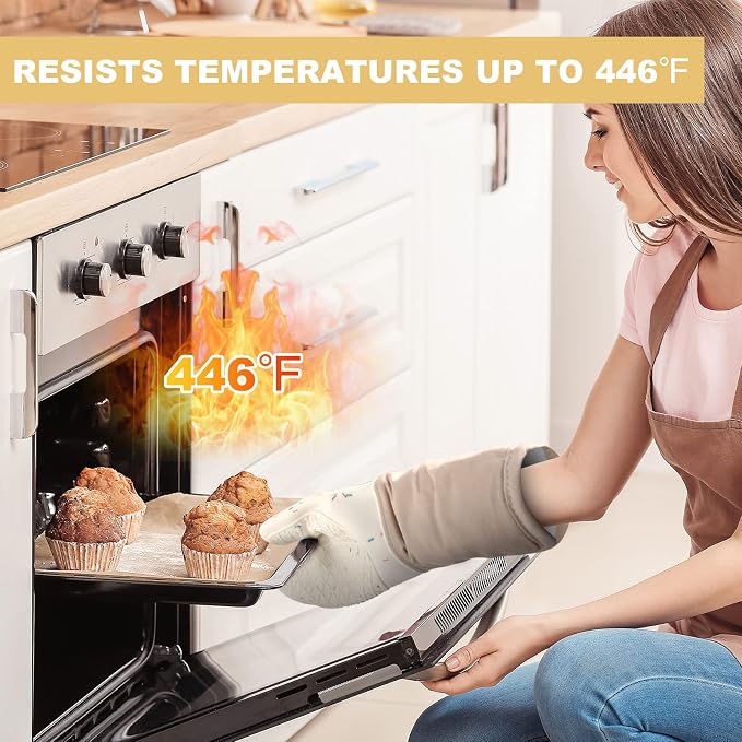 AUAUY Silicone Oven Mitts and Pot Holders 5PCS Set, 446℉ Heat Resistant Cooking - Image 5