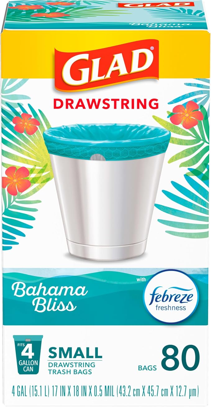 Glad Small Trash Bags 4 Gallon, Febreze Bahama Bliss Garbage Bags, Odor - Image 10