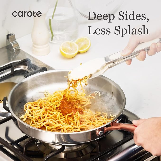CAROTE 8"+10" Stainless Steel Frying Pan Set, Non-Toxic PTFE & PFOA Free Fry - Image 4