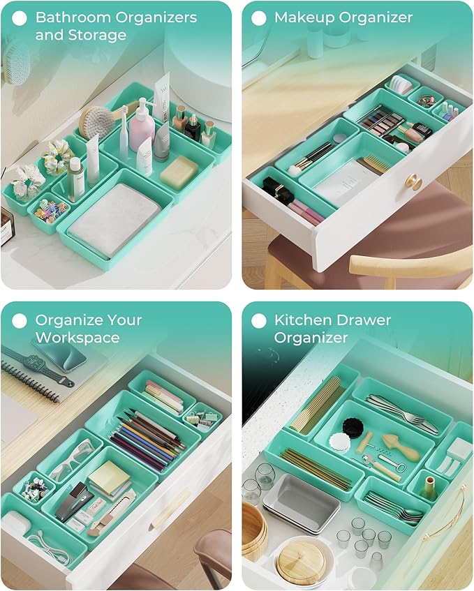 BiuLeon 25 PCS Plastic Drawer Organizers Set, 4-Sizes Vanity and Makeup - Image 7