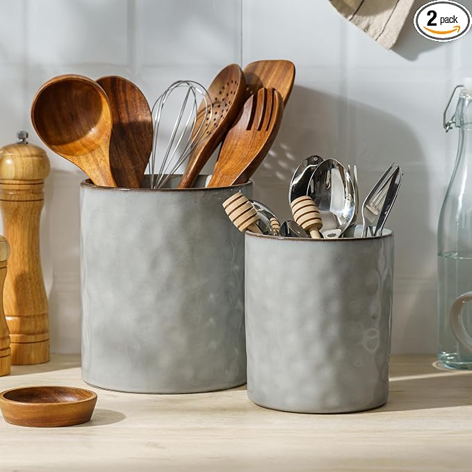 famiware Ocean Utensil Holder, 7.2"+5.8" Ceramic Kitchen Utensil Holder by Famiware