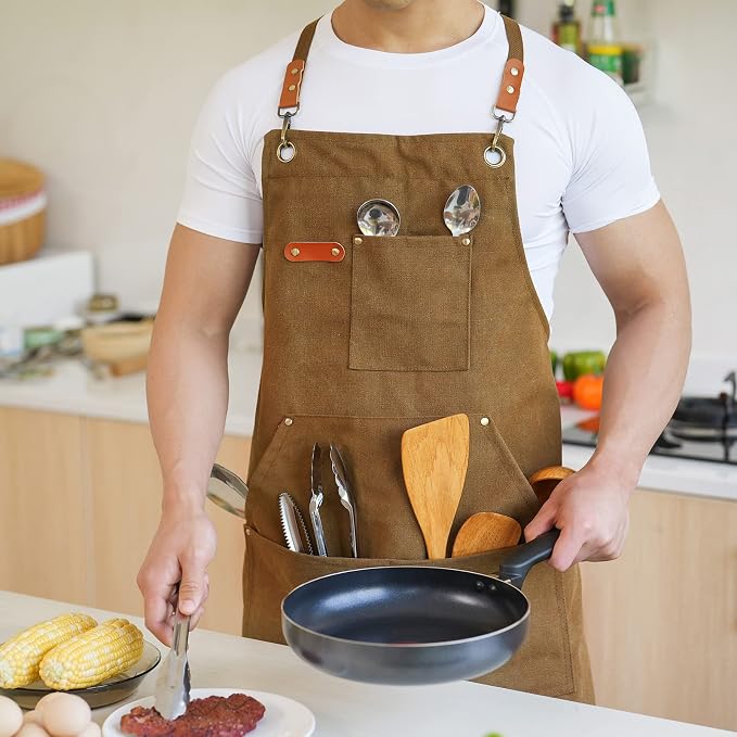 Aoomzoon Canvas Aprons for Men Chef Apron, Work Apron - 16oz Heavy Duty Cross - Image 3