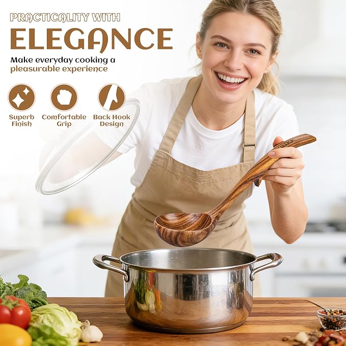 Wooden Ladle for Soup, Wooden Soup Ladle for Cooking, Serving and Stirring | - Image 7