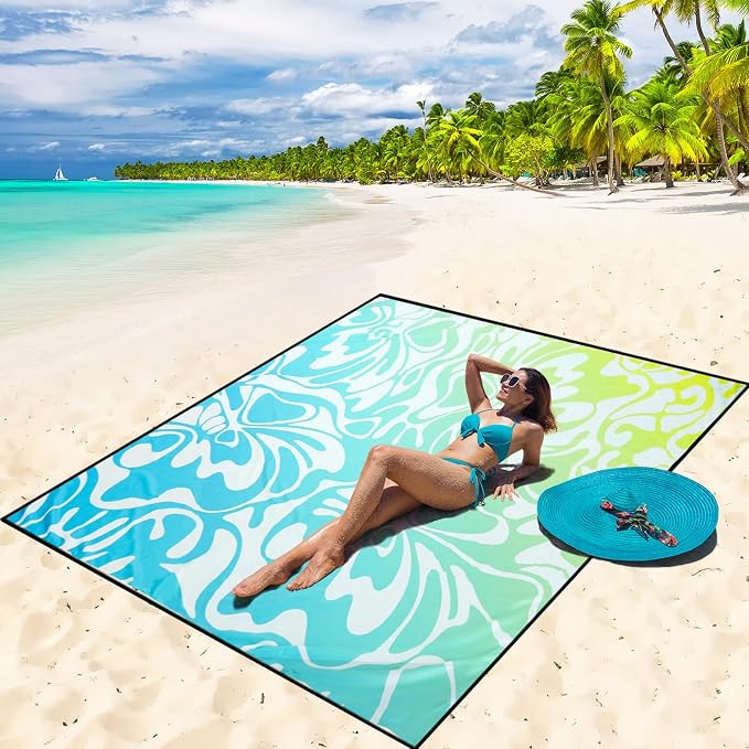 WIWIGO Beach Blanket Waterproof Sandproof Beach Mat 79" X 83"/10'x9'for 2-8 by WIWIGO