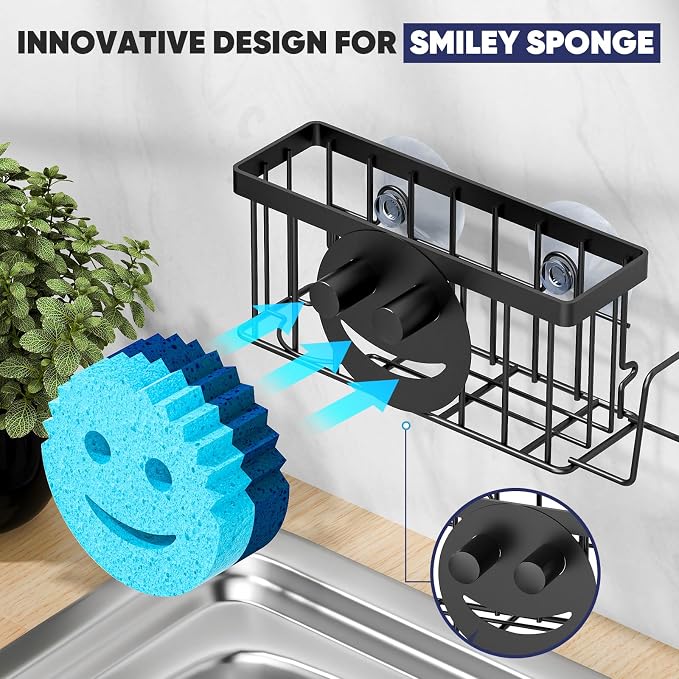 MURLONG Sponge Holder for Kitchen Sink, Sink Caddy Smiley Face, 4-in-1 Sponge - Image 4