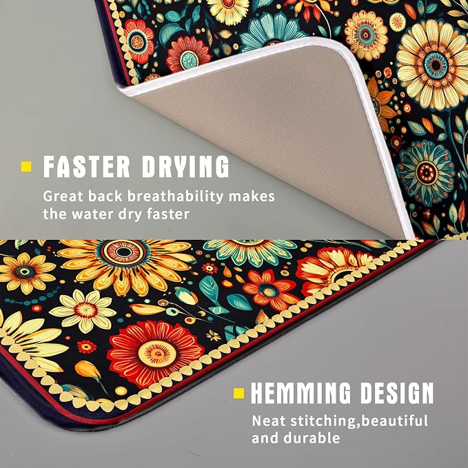 Bohemian Style Flowers Drying Pad Boho Floral Dish Drying Mat - Image 3