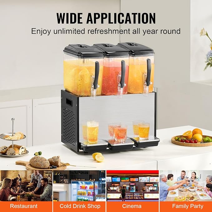 VEVOR Commercial Beverage Dispenser, 3 Tanks 12 L / 12.7 QT Per Tank Juice - Image 6
