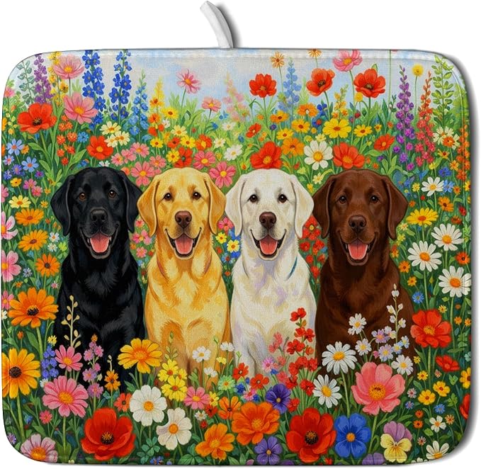 Flower Dog Dish Drying Mat Spring Floral Microfiber Absorbent Dish Drying Pad by Giwawa