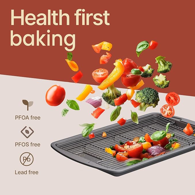 Cookie Sheet with Wire Rack Set, 2-Piece Nonstick Gray Carbon Steel Pan & - Image 5