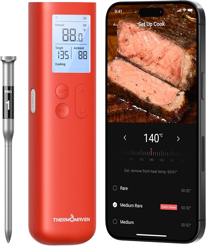 ThermoMaven Smart Bluetooth Wireless Meat Thermometer, 10X Enhanced Sub-1G by ThermoMaven