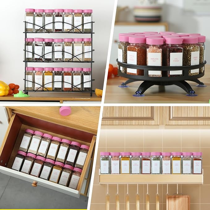 Pink Spice Jars with Label，4oz Seasoning Containers, Glass Spice Bottles with - Image 5