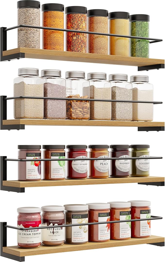 OROPY Spice Rack Wall Mounted, Rustic Wood Hanging Rack - Image 7