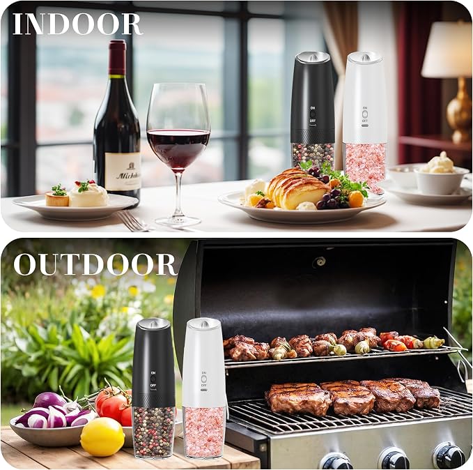 UNNEES Rechargeable Electric Salt and Pepper Grinder Set, Gravity Activated - Image 7