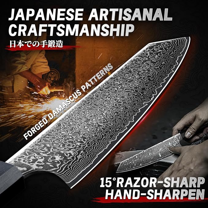 TIVOLI Damascus Japanese Kiritsuke Knife 8 inch, Hand Forged 67 Layers Damascus - Image 3