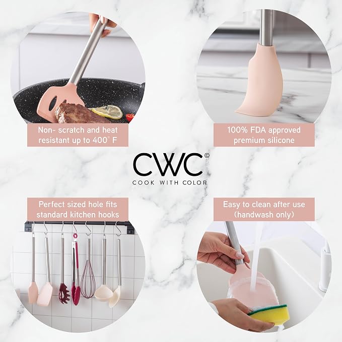 COOK WITH COLOR Silicone Cooking Utensils, Kitchen Utensil Set, Cooking Utensils - Image 7