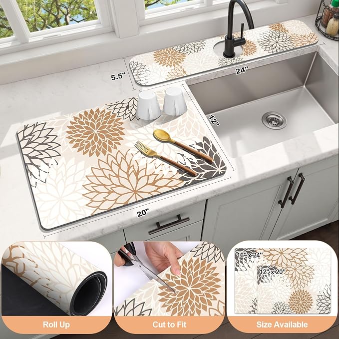 Findosom 2PCS 12" x 20" Dish Drying Mat & 24" x 5.5" Sink Splash Guard - Image 2