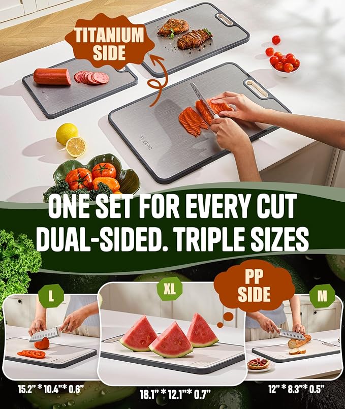 Titanium Cutting Board Set of 3, Dual Sided Design Non Toxic Cutting Boards - Image 2