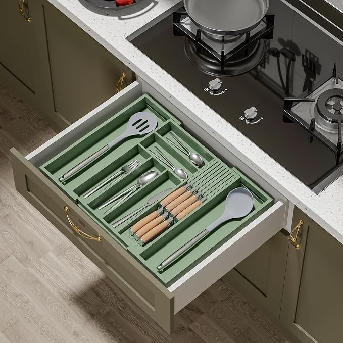 TIOPGHAD Bamboo-Silverware-Drawer-Organizer-Kitchen, Expandable Utensil Holder - Image 3