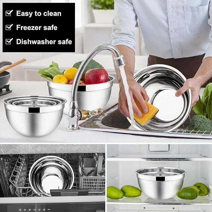 E-far Mixing Bowls with Lids, 12-Piece Stainless Steel Salad Bowls Metal - Image 5