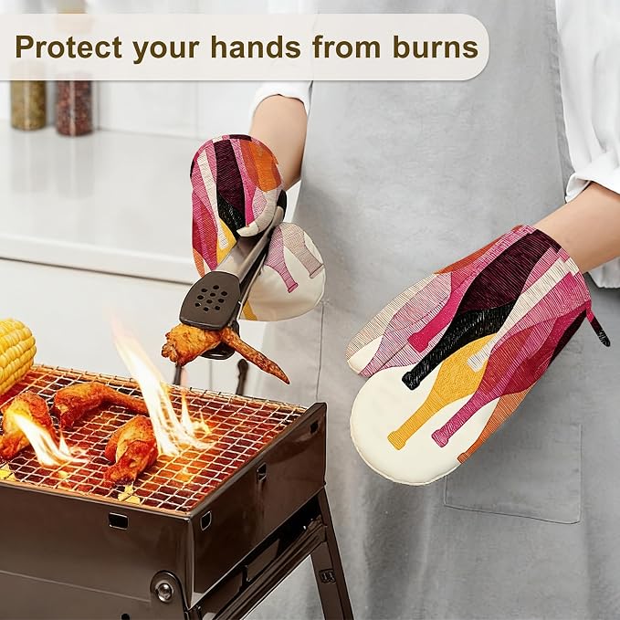 Red Wine Bottle Oven Mitts and Pot Holders Sets, Silicone Kitchen Mitts - Image 6