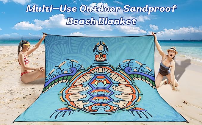 WIWIGO Beach Blanket Waterproof Sandproof Beach Mat 79" X 83"/10'x9'for 2-8 - Image 6