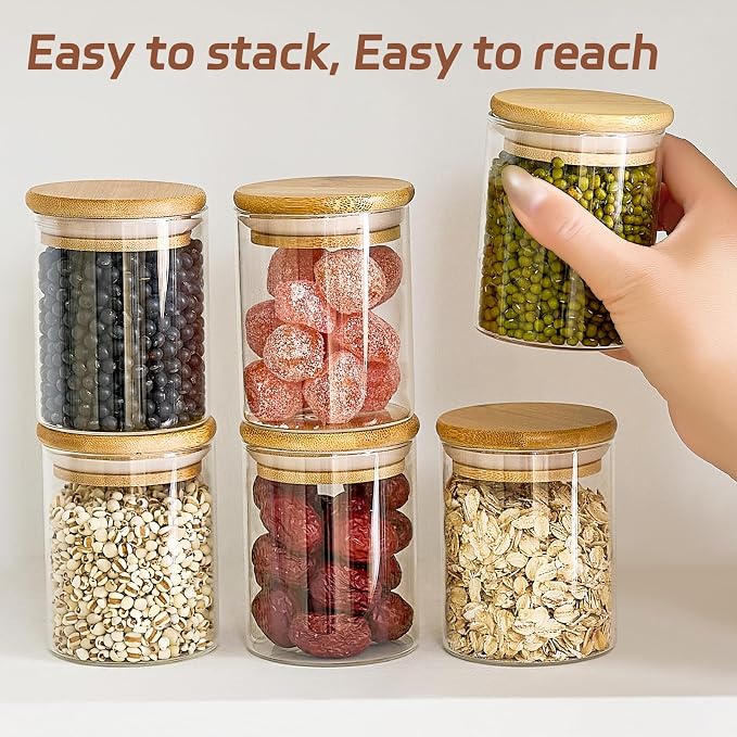 12 Packs Round Spice Jars with Label, 8oz Stackable Airtight Food Storage - Image 4