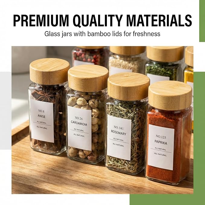 24-Pack Glass Spice Jars with Bamboo Lids, 4 Oz Clear Square Spice Containers - Image 6