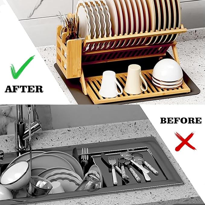 Bamboo Dish Drying Rack for Kitchen - Image 4