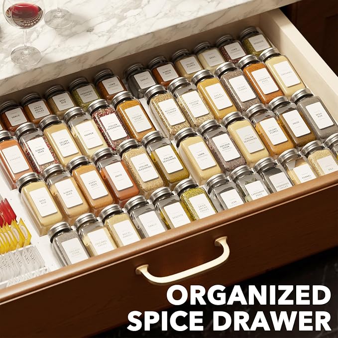 SpaceAid Bamboo White Spice Drawer Organizer, Expandable 4 Tier Spices Rack - Image 7