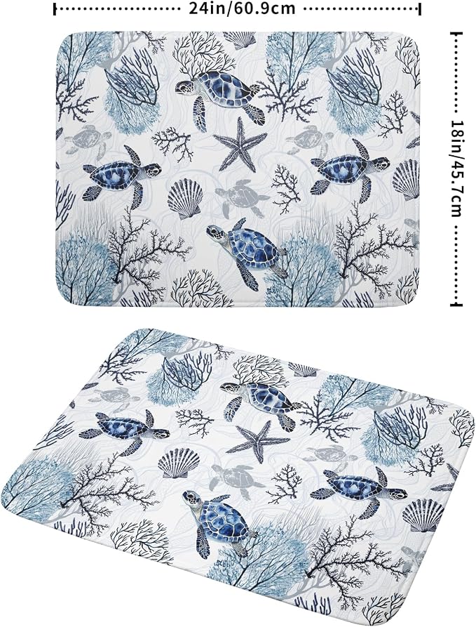 Giwawa 18"x24" Coastal Sea Turtles Dish Drying Mat Nautical Ocean Tortoise - Image 2