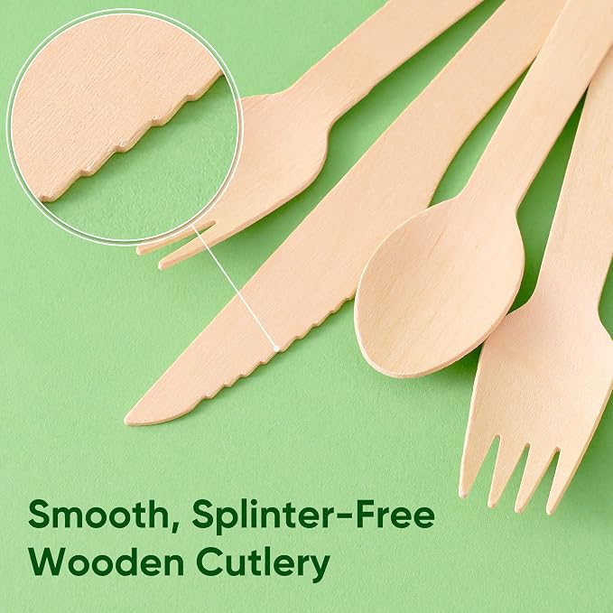 Disposable Wooden Utensils Set, Compostable Utensils, Disposable Cutlery - Image 5